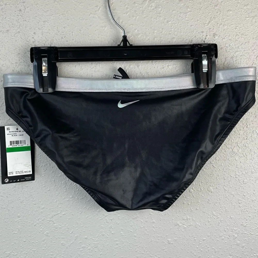 NWT Nike Black and Metallic Silver Swim Bottoms Size L